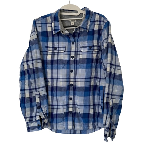 L.l Bean Women Fleece-Lined Flannel Shaket Shirt Snap-Front Plaid Rugged Size‎ S - Picture 1 of 5